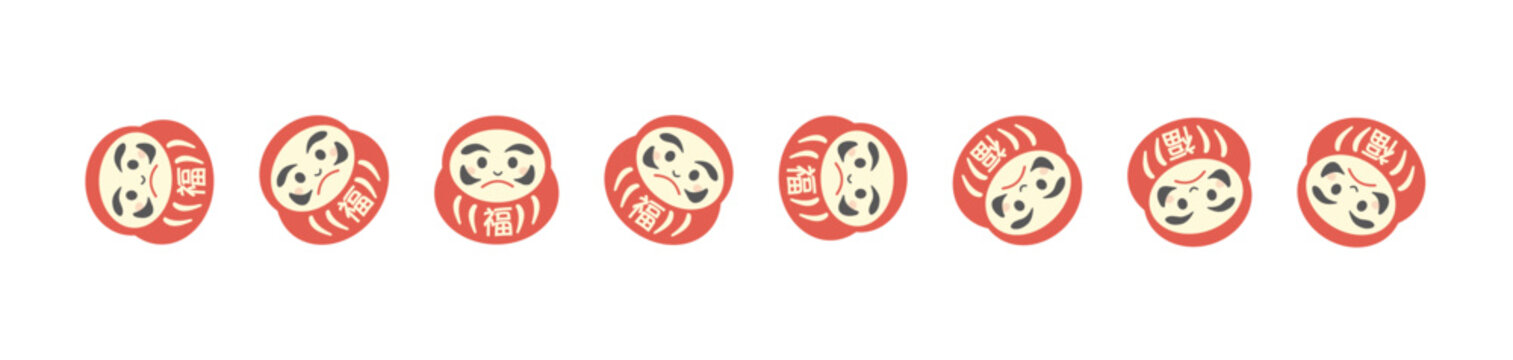 年賀状2026 　年賀状素材　正月素材　シンプルなダルマのライン　イラスト　転がるだるま　かわいい