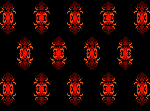 Ornamental red glowing motif arranged in a neat symmetrical pattern on a black background, ideal for elegant and dramatic decorative themes.