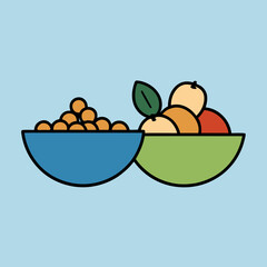 Two bowls of colorful fruits on a light blue background