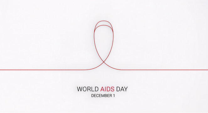 Minimalist red ribbon symbol for world aids day awareness and support