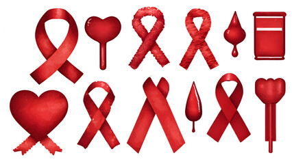 Colorful vector illustration of blood donation awareness ribbons and symbols isolated on white background for campaign materials