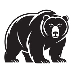 Naklejka premium Stylized black and white grizzly bear mascot logo icon isolated on white background