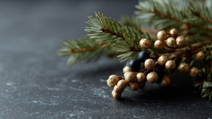 Evergreen branches with gilded berries exude winter solstice magic, sparking Yule festivities and Nordic mythologys embrace of nature