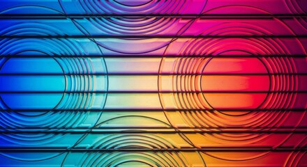 Vibrant gradient abstract geometric pattern of concentric circles and lines