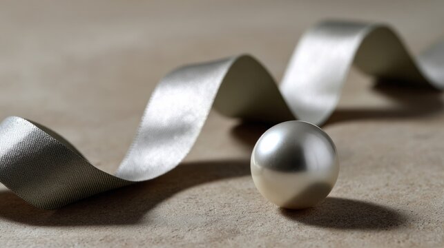 Serpentine silk ribbon cradles lustrous pearl on velvet sands, evoking Lunar New Year luminance and Pearl Harbor remembrances