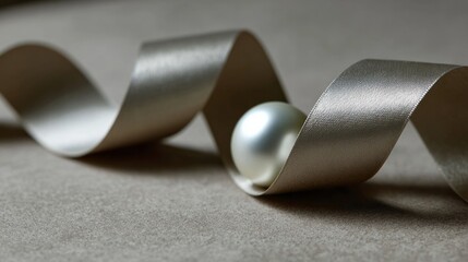 An ethereal pearl cradled by silky ribbon, embodying Lunar New Year elegance and opulent time-travel dreams