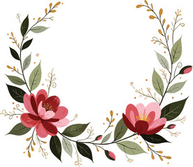 Obraz premium Elegant floral wreath with red and pink flowers isolated on white