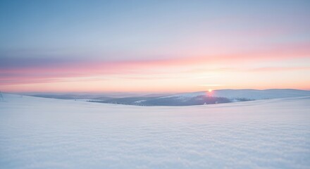Serene Winter Sunrise Over SnowCovered Landscape.
