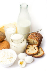 Healthy  breakfast - milk, eggs, curd, etc.
