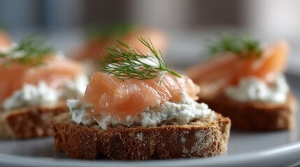 Savor Nordic charm with dill-garnished gravlax canapes, perfect for Midsummer revelry or a hygge-inspired gathering