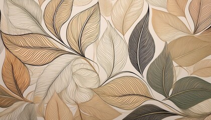 botanical serenity a sophisticated linear artwork featuring intricate leaf patterns in a serene palette of calming earth tones