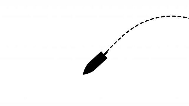 speedboat with dotted path to the left animation on white background. 4k video dashed line path route animation