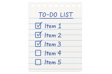 To-do list on lined paper with completed items, illustrating task management, organization, and goal achievement plan