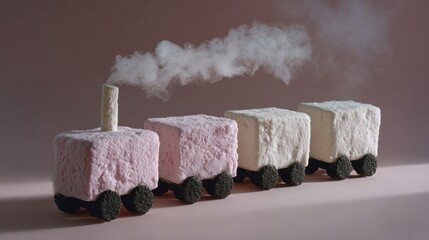 Candy cloud train puffs through a pastel wonderland, celebrating Confectionery Day and whimsical journeys of taste and nostalgia