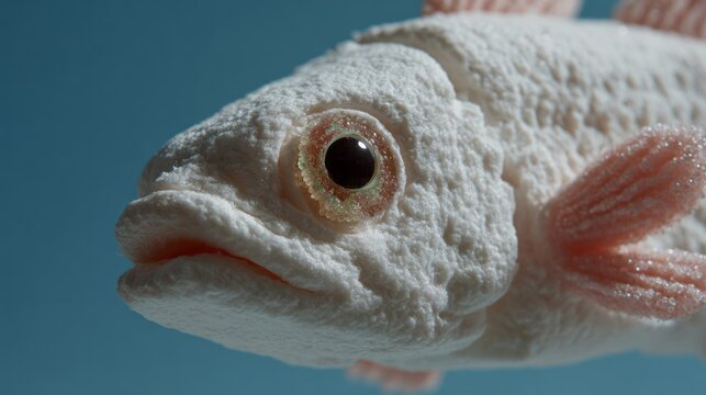 Close-up of a snow-dusted fish sculpture, surreal underwater wonderland, evoking winter solstice dreams and aquatic art festivities