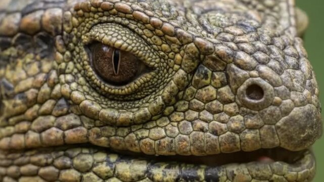 endangered tuatara ancient reptile resting on rocky ground detailed footage 4k ai