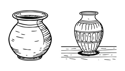 Sketch of vintage pottery vases antique drawing vector graphic
