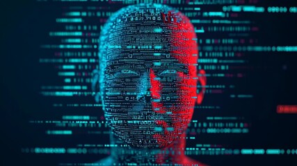 A digital representation of a humanoid face with data patterns. - Powered by Adobe