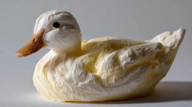 Graceful butter duck sculpture, culinary whimsy centerpiece, sculptural dairy art, delight for April Fool's Day or Cheese Rolling Festival