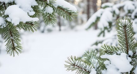 Snow Covered Pine Branches in a Winter Forest.