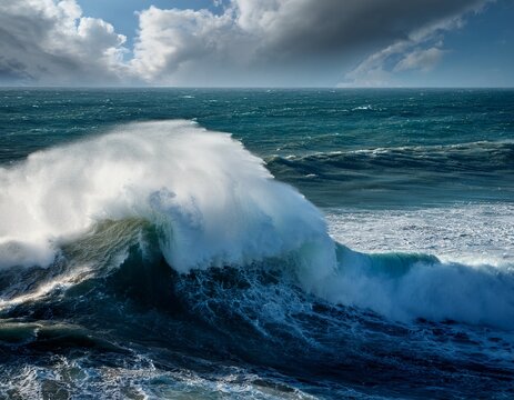 dramatic ocean wave collision powerful waves crashing creating a stunning natural spectacle of frothy whitecaps and turbulent waters