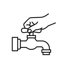 Hand turning a water faucet on or off illustration