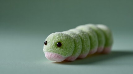 Whimsical plush caterpillar with frosted charm, ideal for National Plush Animal Day or quirky insect sculpture collections