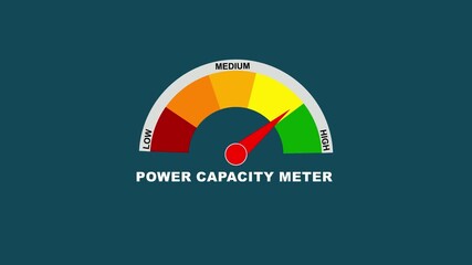 Power capacity meter. level meter moving from high level to normal level,Simple rainbow color Speedometer icon on Transparent Background. - Powered by Adobe