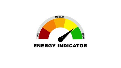 Energy indicator level meter moving from high level to normal level.Simple rainbow color Speedometer Icon on Transparent Background.