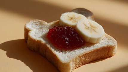 Sunlit toast with crimson jelly embraces banana coins, ideal for quirky brunch gatherings or whimsical National Picnic Day feasts
