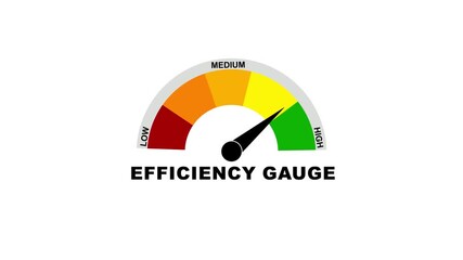Efficiency Gauge meter icon level meter moving from high level to normal level.Simple rainbow color Speedometer Icon on Transparent Background.