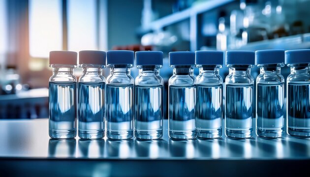 laboratory glass vials containing samples awaiting analysis in a medical research lab