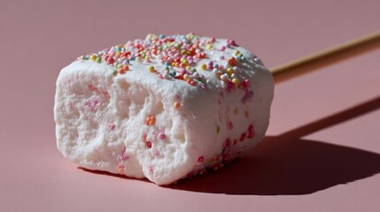 Fluffy marshmallow with colorful sprinkles evokes whimsical nostalgia, perfect for National Marshmallow Day and whimsical candy-centric gatherings