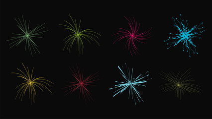 Colorful Abstract Firework Bursts on Black Background