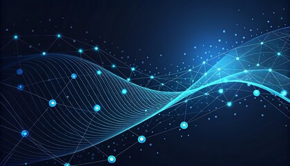 Abstract digital waves and interconnected dots forming a network connection