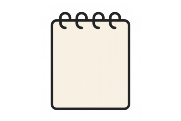 Blank page spiral notebook icon for writing notes, planning tasks, or organizing ideas with a transparent background