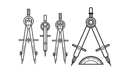 Drawing compass set illustration for geometry and architecture