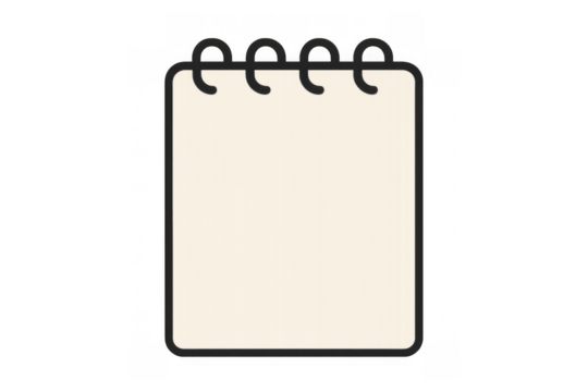 Blank page spiral notebook icon for writing notes, planning tasks, or organizing ideas with a transparent background