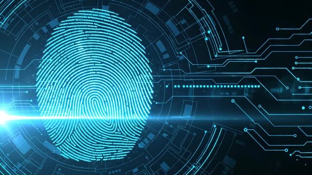 Digital fingerprint scanning for biometric identification with circuit board elements, security, and access control technology - Powered by Adobe