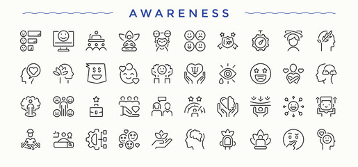 Awareness icon set. Contains such icons as crisis, risk, safety, hazard, plan, prevention, strategy and more. Minimalist icons pack. Vector illustration in modern line style. Hazard line icon set.