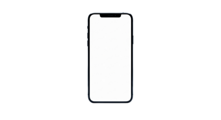 A modern smartphone with a blank white screen, isolated on transparent background