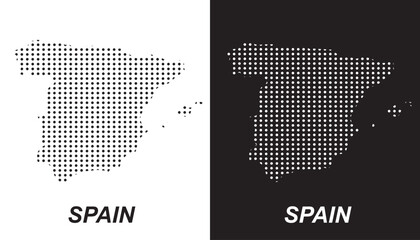 Spain Dotted Map, Halftone Style Modern Digital Outline of Iberian Peninsula Vector EPS