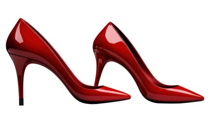 Shiny Red High Heels on Transparent Background