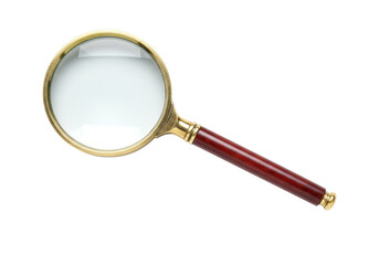 Isolated magnifying glass with handle on neutral surface provides a clear view up close