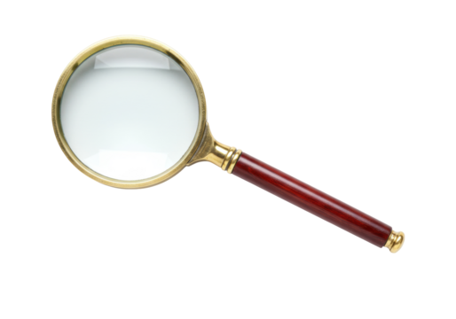 Isolated magnifying glass with handle on neutral surface provides a clear view up close