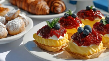 Enticing berry-laden pastries evoke a sunlit brunch, celebrating Bastille Day with decadent shamrock flair and vibrant flavor symphony