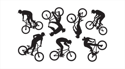 Fototapeta premium Freestyle bicycle trick icon pack with riders in various action poses