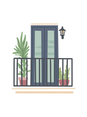 cozy balcony with wall lantern and potted plants © Tetiana Kasatkina