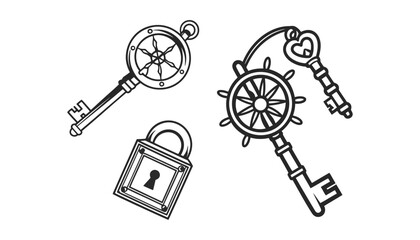 Vector illustration of keys and lock for security and access