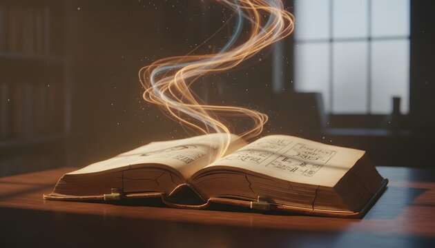 Abstract light streams emerging from an open book, representing intellectual growth, curiosity, and creative thinking. Perfect for blogs, academic campaigns, and educational visuals. - Powered by Adobe